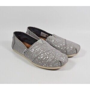 Toms Alpargatas Gray Silver Metallic Classic Slip On Flats Shoes Sz 5.5
